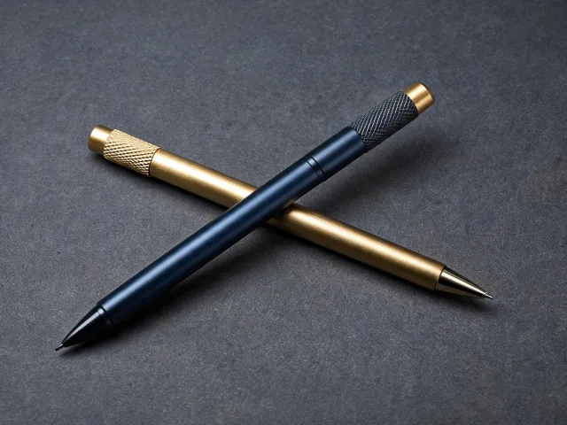 Drehgriffel Nr. 1 ballpoint pen in brushed brass and matte navy bodies